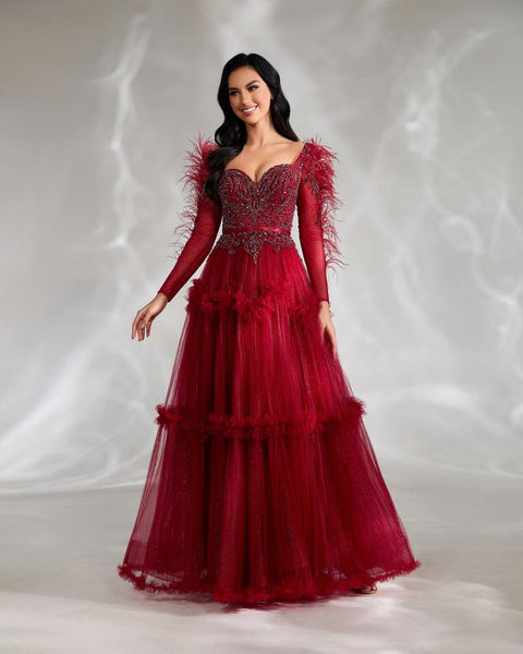 HKM-036563 Elegant Red Evening Dress for Women - EZ25020 Style with A-Line Silhouette and Timeless Design