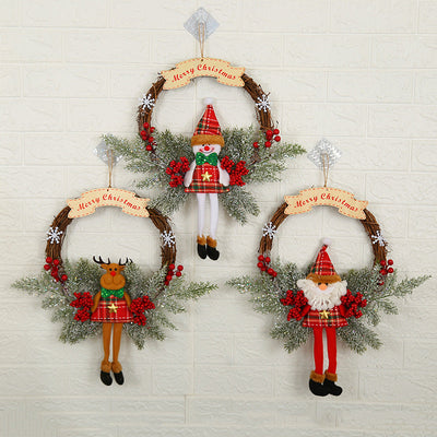 HKM-036819 Handmade Vine Ring Garland with Elk, Snowman, and Elderly Styles for Door and Wall Decoration