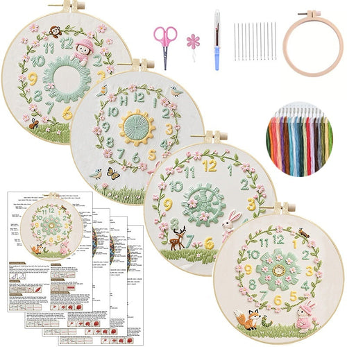 HKM-037011 Creative DIY Animal and Lively Clock Embroidery Kit with Eco-Friendly Material