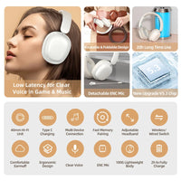 HKM-037011 Foldable Wireless Bluetooth 5.3 Headphones with Detachable Microphone for Music and Calls