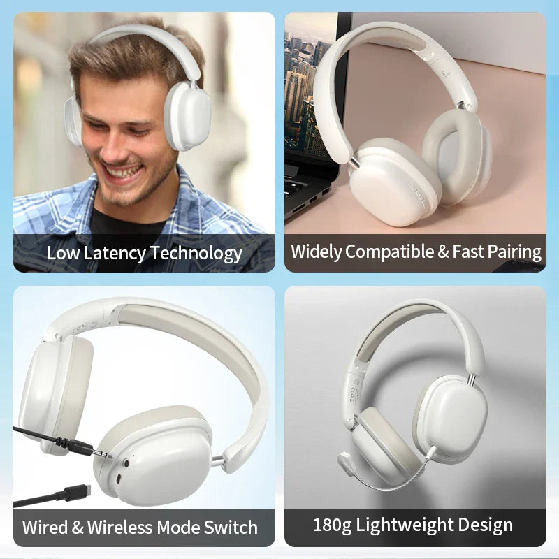 HKM-037011 Foldable Wireless Bluetooth 5.3 Headphones with Detachable Microphone for Music and Calls