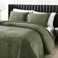 HKM-037011 Luxury Pure Polyester Flannel 3-Piece Bed Cover Set - Queen & King Sizes, Green