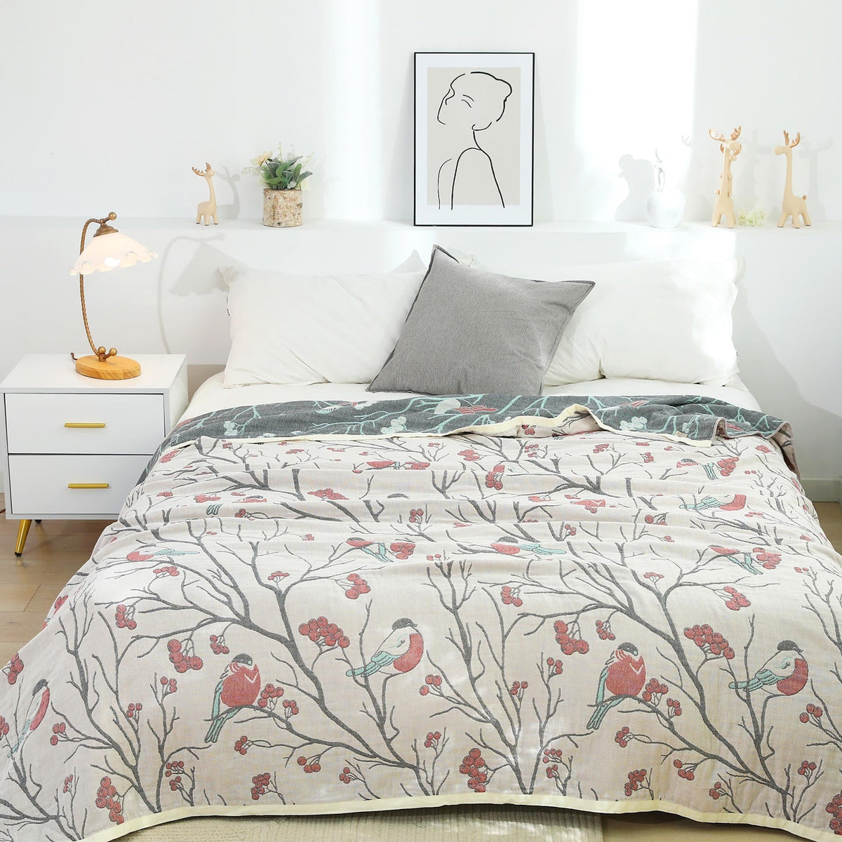 HKM-037011 Printed Cotton Gauze Towel Blanket - Summer Plants & Flowers Design, Available in 150x200cm and 200x230cm Sizes