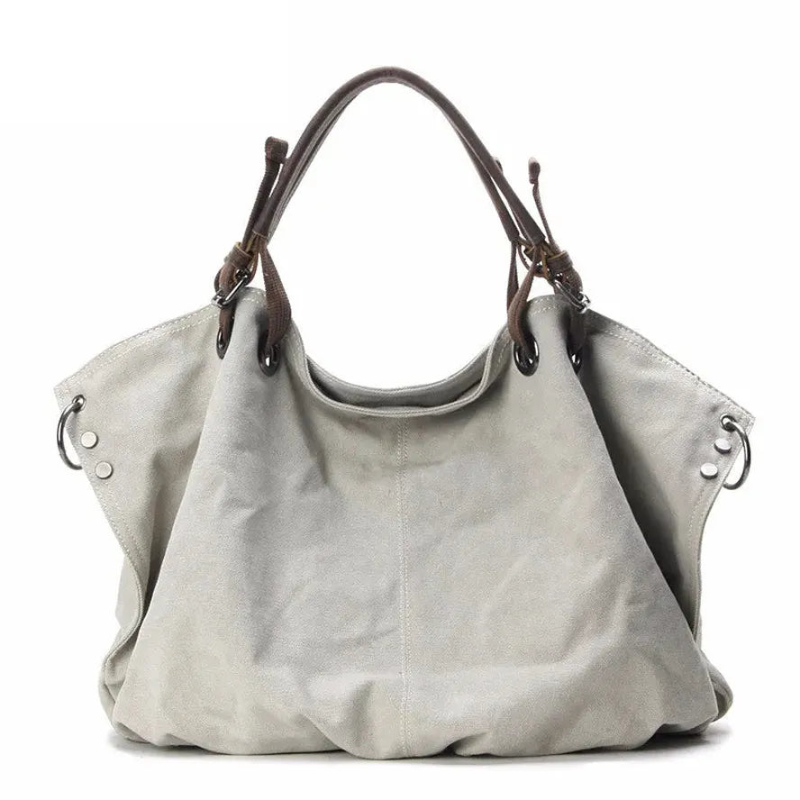 HKM-037075 Casual Leather Canvas Crossbody Handbag for Ladies with Zipper Closure