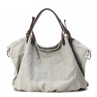 HKM-037075 Casual Leather Canvas Crossbody Handbag for Ladies with Zipper Closure