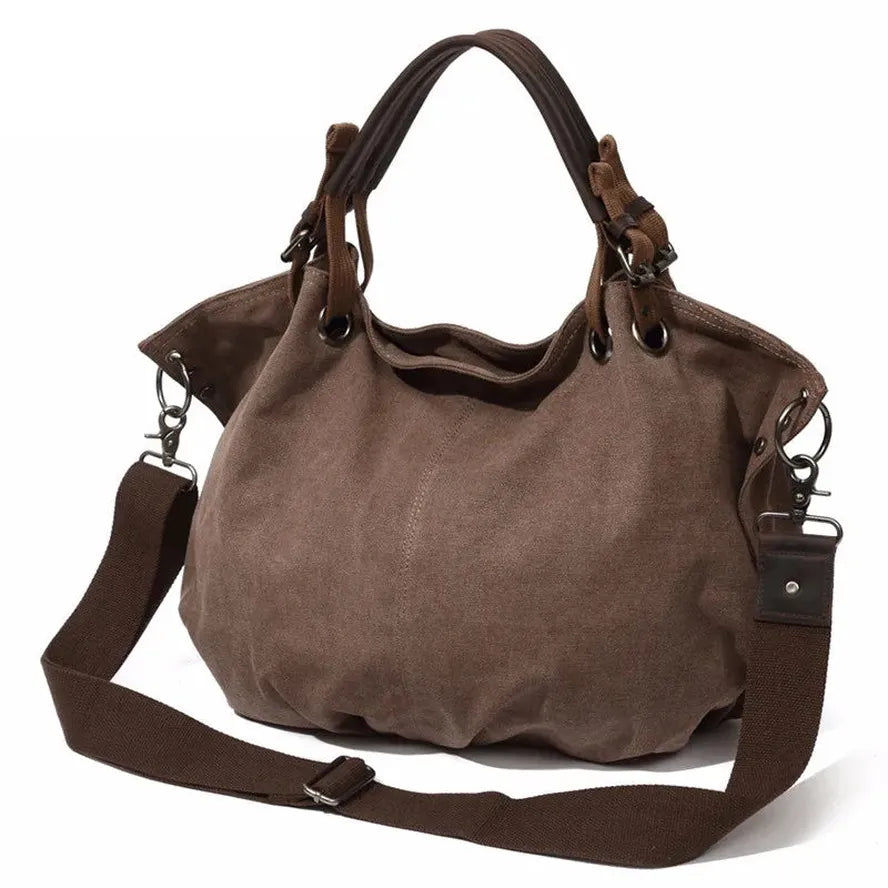 HKM-037075 Casual Leather Canvas Crossbody Handbag for Ladies with Zipper Closure