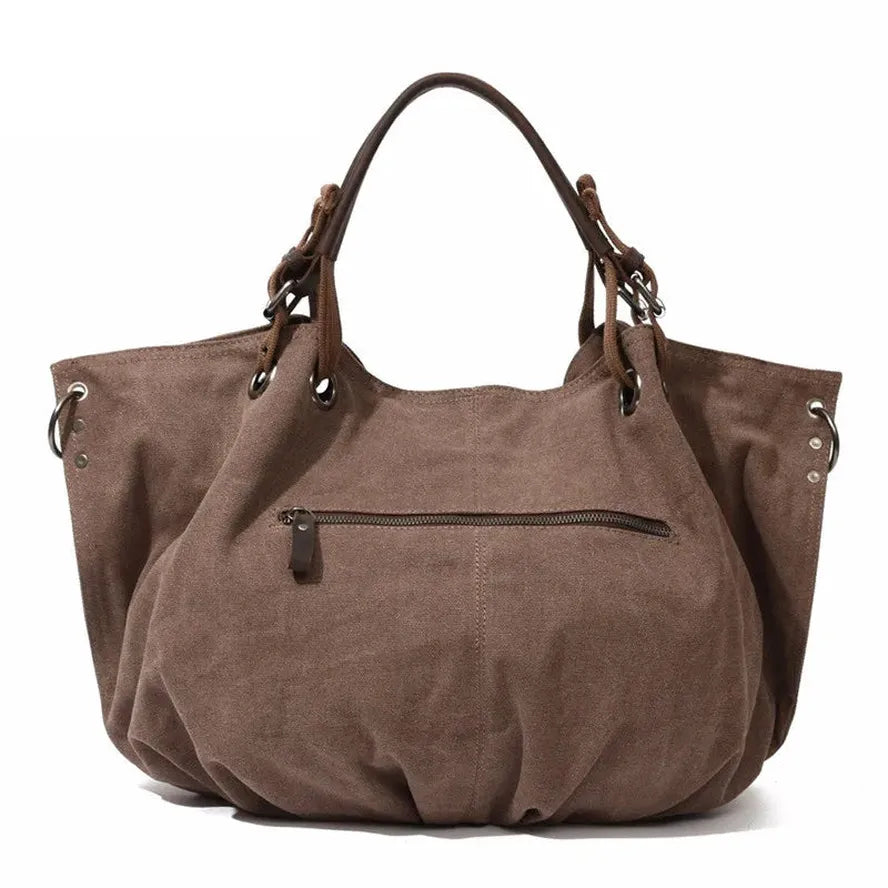 HKM-037075 Casual Leather Canvas Crossbody Handbag for Ladies with Zipper Closure