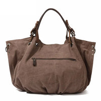 HKM-037075 Casual Leather Canvas Crossbody Handbag for Ladies with Zipper Closure