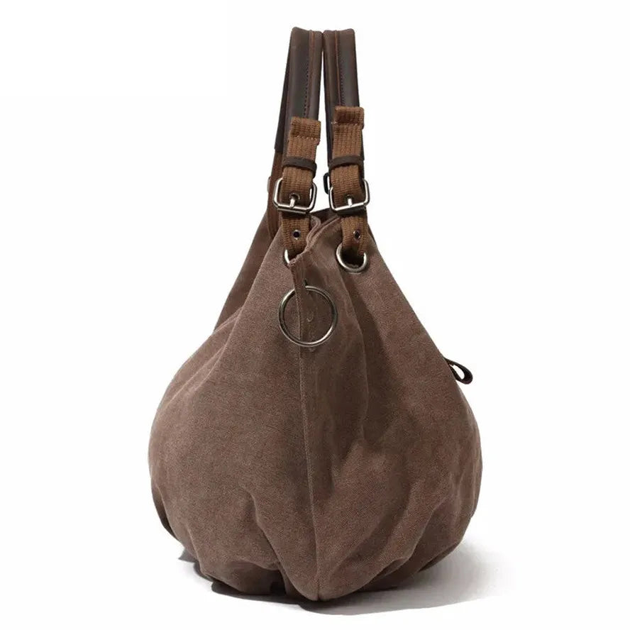 HKM-037075 Casual Leather Canvas Crossbody Handbag for Ladies with Zipper Closure