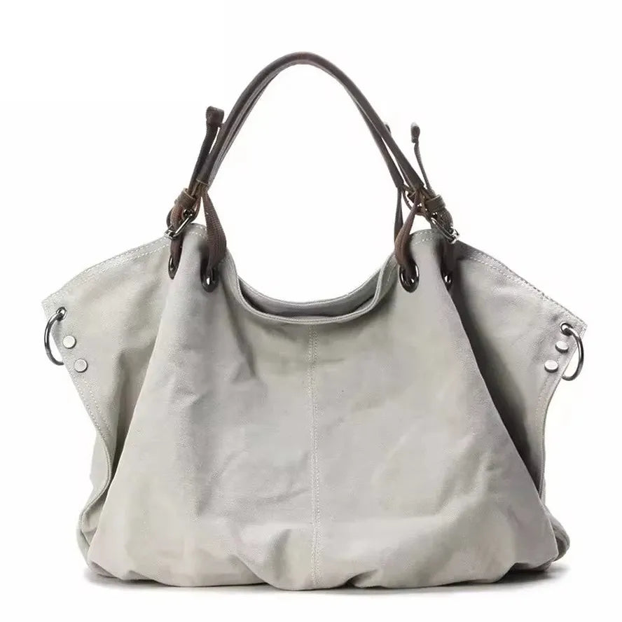 HKM-037075 Casual Leather Canvas Crossbody Handbag for Ladies with Zipper Closure