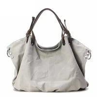 HKM-037075 Casual Leather Canvas Crossbody Handbag for Ladies with Zipper Closure