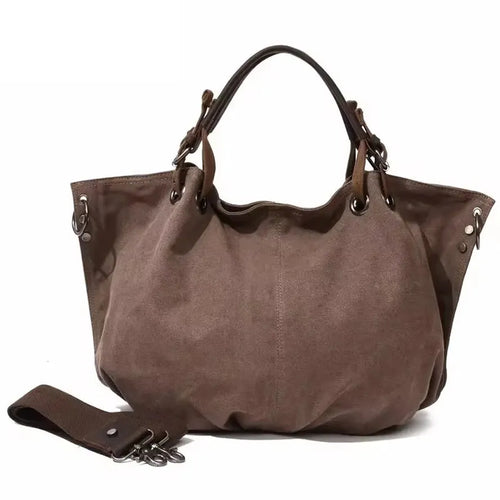 HKM-037075 Casual Leather Canvas Crossbody Handbag for Ladies with Zipper Closure