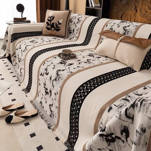 HKM-037075 Elegant Chenille Sofa Cover in Lily White with Seasonal Patterns – Various Sizes Available