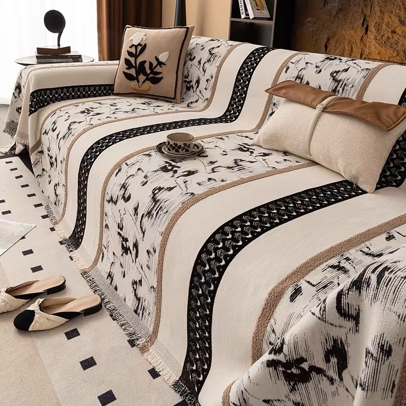 HKM-037075 Elegant Chenille Sofa Cover in Lily White with Seasonal Patterns – Various Sizes Available