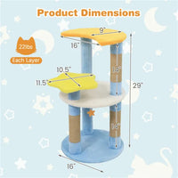 HKM-0370877 29" Blue Moon & Star Cat Tree with 4 Levels, Jute Scratching Posts, and Anti-Tipping Device for Kittens and Adult Cats