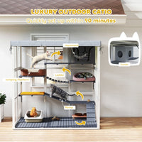 HKM-0371261 Spacious Cat Enclosure with Hammock, Ladders, Condo, and Waterproof Oxford Fabric