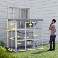 HKM-0371261 Spacious Cat Enclosure with Hammock, Ladders, Condo, and Waterproof Oxford Fabric