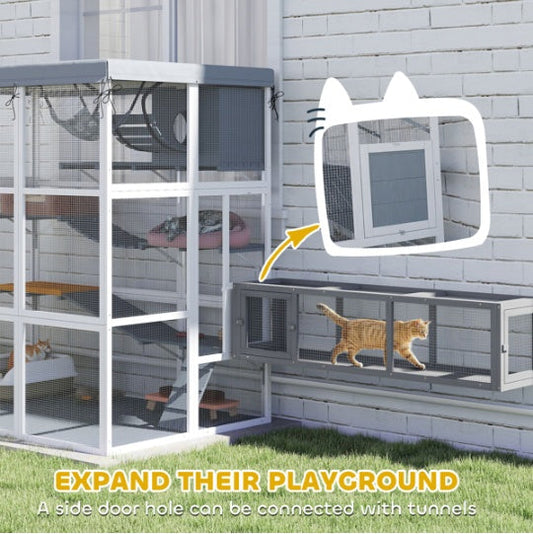 HKM-0371261 Spacious Cat Enclosure with Hammock, Ladders, Condo, and Waterproof Oxford Fabric