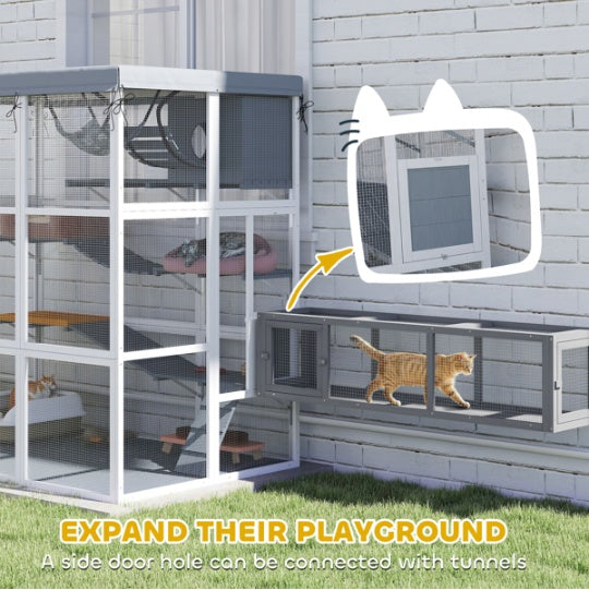 HKM-0371261 Spacious Cat Enclosure with Hammock, Ladders, Condo, and Waterproof Oxford Fabric