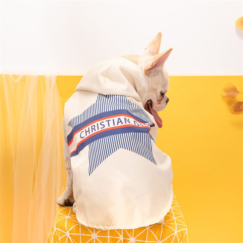 HKM-0371773 Stylish British-Inspired Pet Carved Jacket in Rice White and Dark Blue