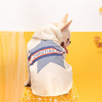 HKM-0371773 Stylish British-Inspired Pet Carved Jacket in Rice White and Dark Blue