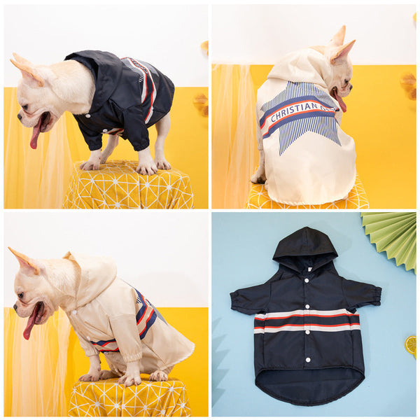 HKM-0371773 Stylish British-Inspired Pet Carved Jacket in Rice White and Dark Blue
