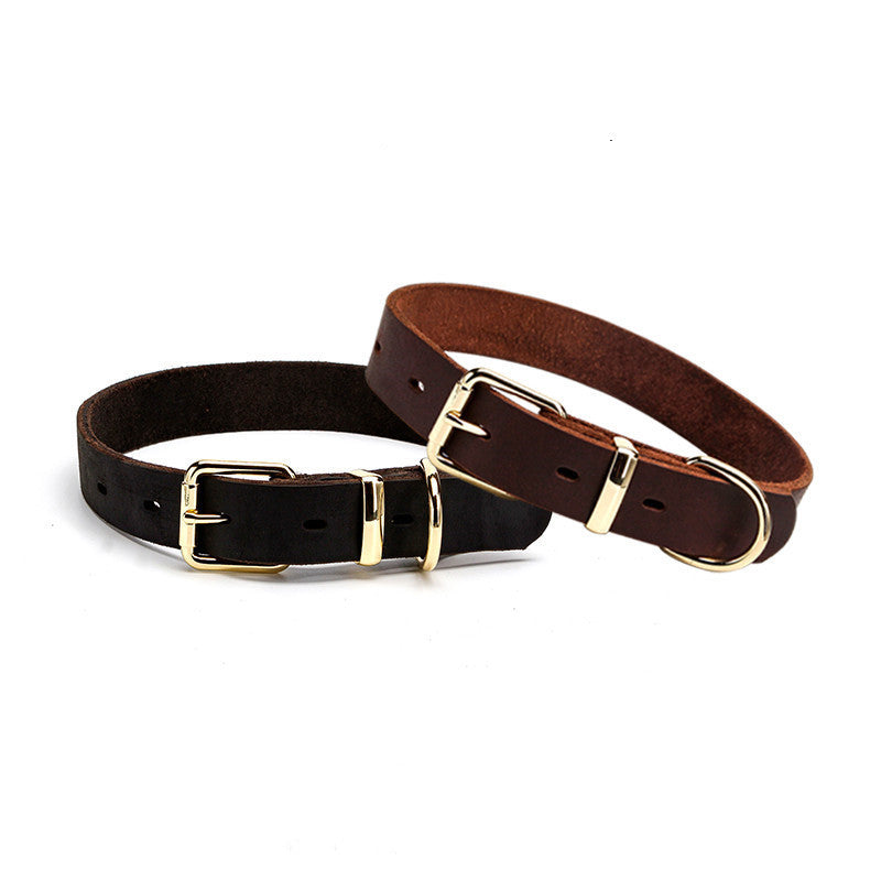 HKM-0373181 Casual Dark Curry Cowhide Dog Collar with Adjustable Sizes