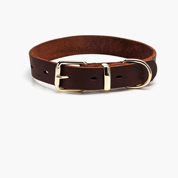 HKM-0373181 Casual Dark Curry Cowhide Dog Collar with Adjustable Sizes