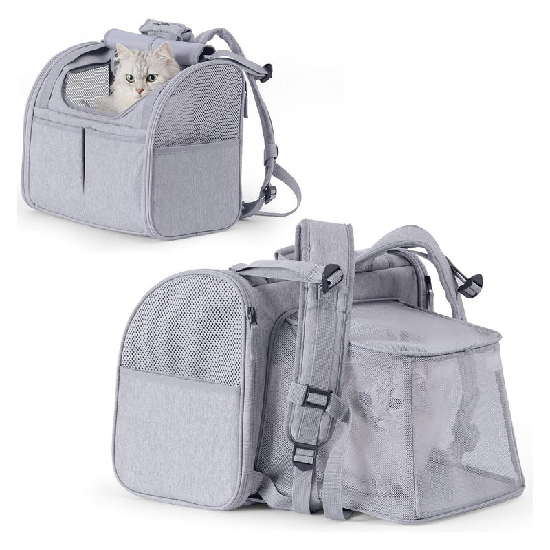 HKM-0373437 Expandable Breathable Lightweight Cat Backpack - Gray/Brown, Oxford Material, Medium Hardness, 55 Capacity