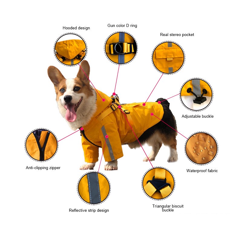 HKM-0375357 Reflective PU Pet Raincoat with Chest and Back Protection - Multiple Sizes Available