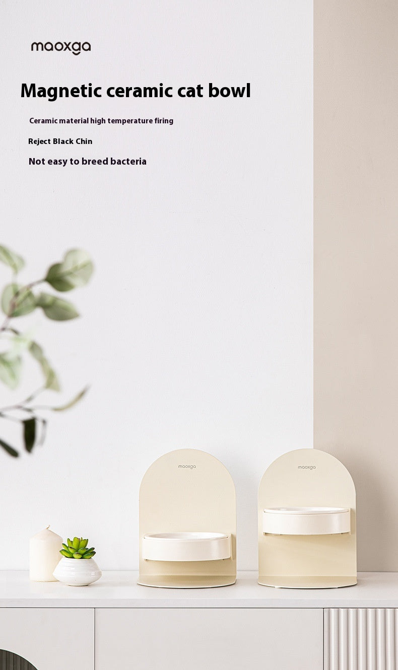 HKM-0377149 Adjustable Ceramic Cat Bowl with Elevated Base and Slanted Design for Neck Support
