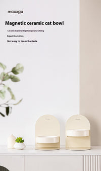 HKM-0377149 Adjustable Ceramic Cat Bowl with Elevated Base and Slanted Design for Neck Support