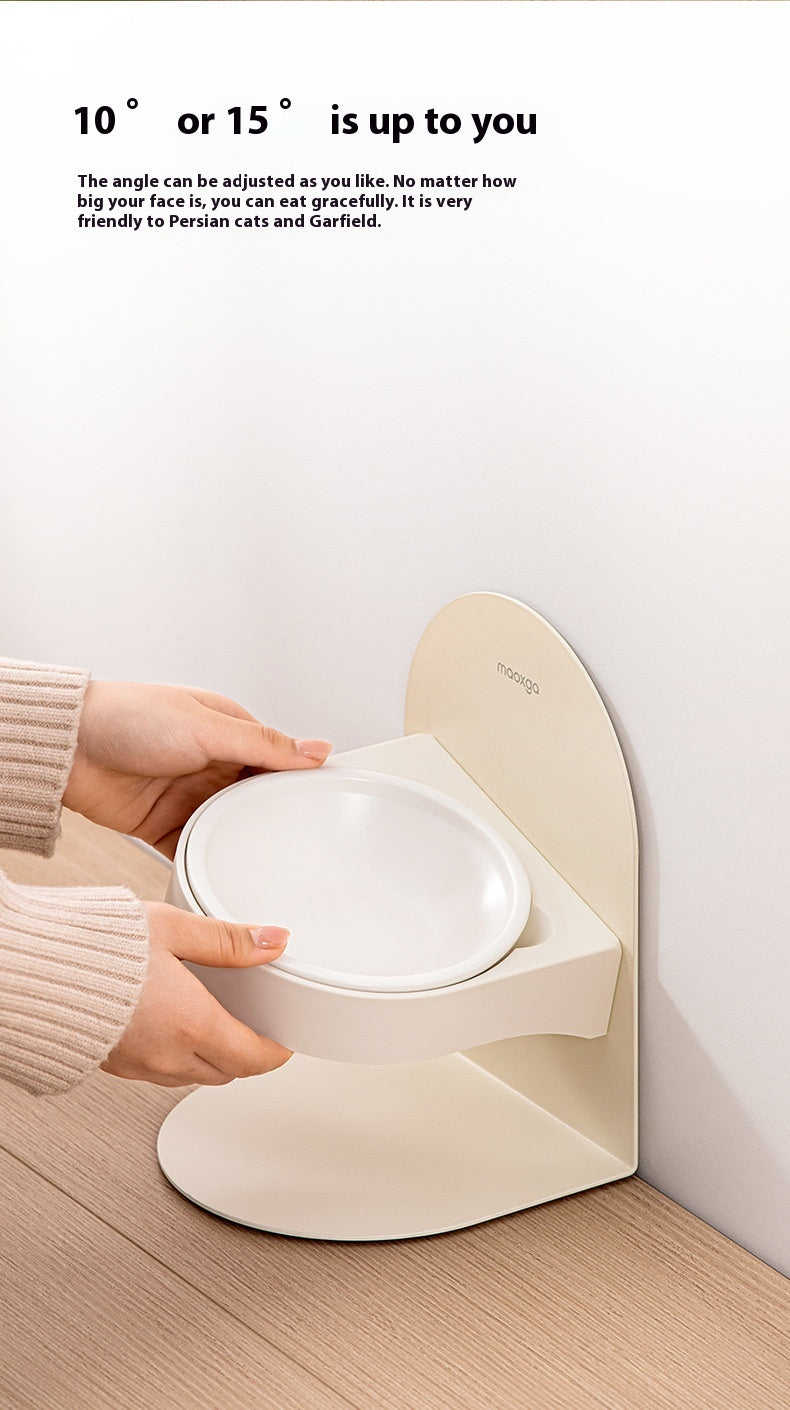 HKM-0377149 Adjustable Ceramic Cat Bowl with Elevated Base and Slanted Design for Neck Support