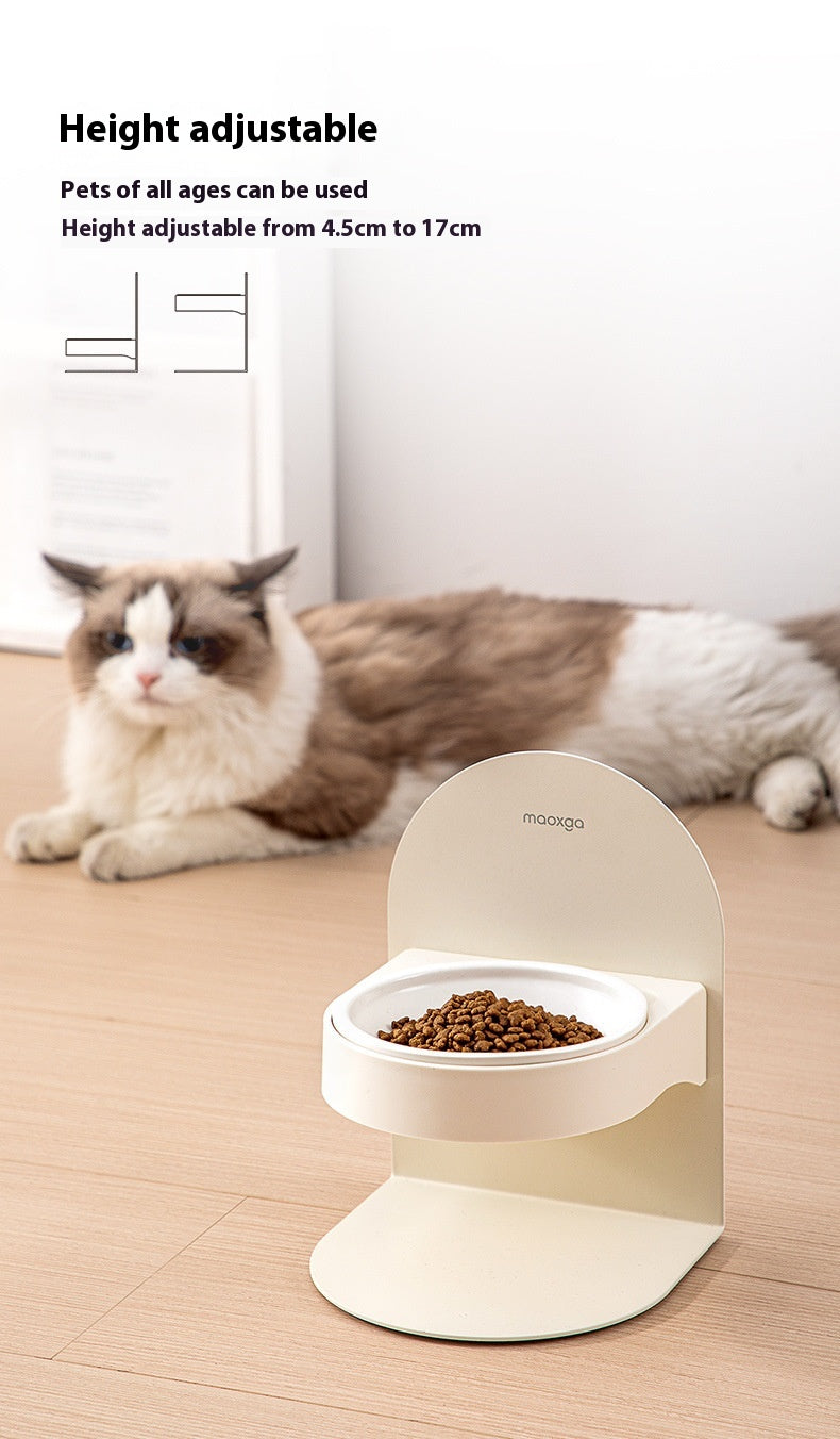 HKM-0377149 Adjustable Ceramic Cat Bowl with Elevated Base and Slanted Design for Neck Support