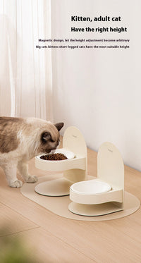 HKM-0377149 Adjustable Ceramic Cat Bowl with Elevated Base and Slanted Design for Neck Support
