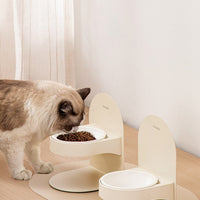 HKM-0377149 Adjustable Ceramic Cat Bowl with Elevated Base and Slanted Design for Neck Support