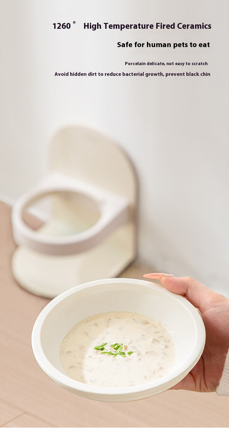 HKM-0377149 Adjustable Ceramic Cat Bowl with Elevated Base and Slanted Design for Neck Support