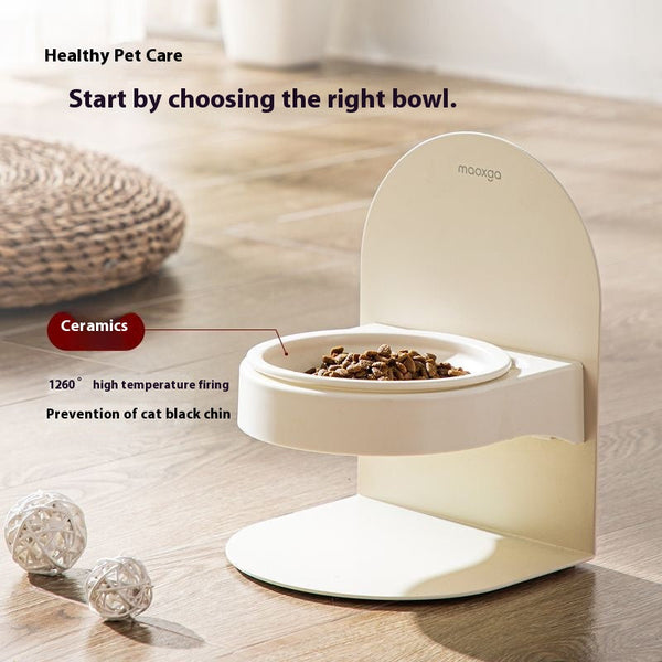 HKM-0377149 Adjustable Ceramic Cat Bowl with Elevated Base and Slanted Design for Neck Support
