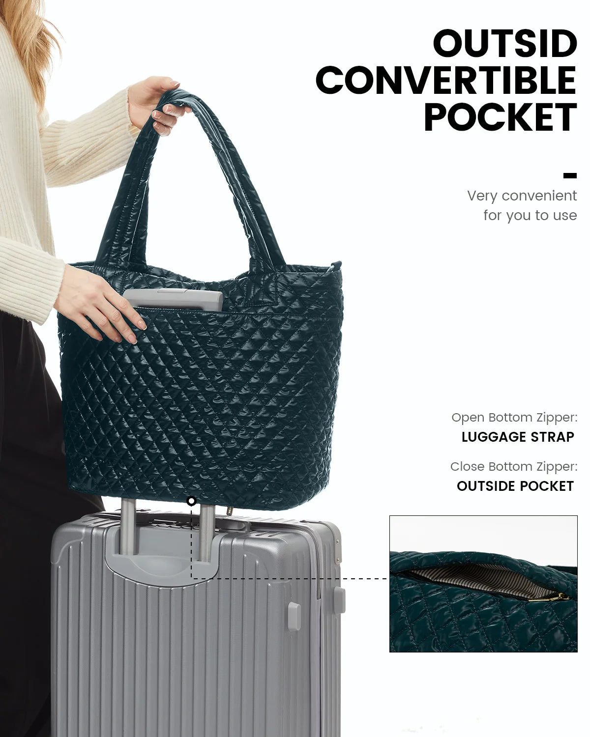 HKM-037715 Lightweight 50L Quilted Tote Bag for Women - Stylish Puffer Shoulder Handbag for Travel & Weekend Use