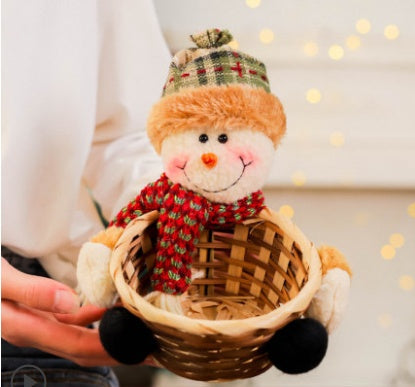 HKM-037779 Cedar Basket Collection: Elk, Snowman, and Elderly Designs in Small and Large Sizes