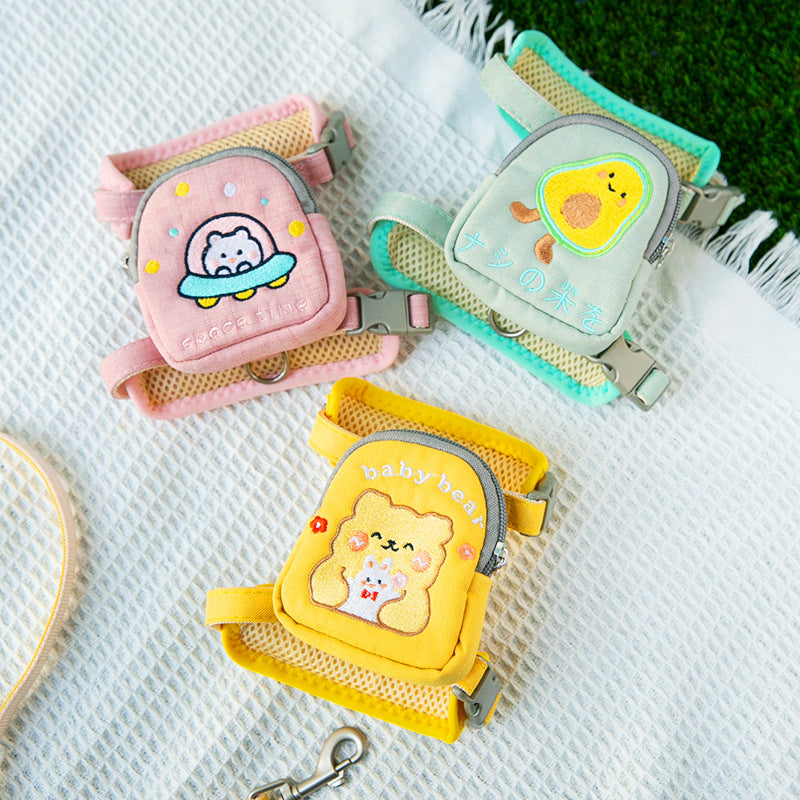 HKM-0378429 Cat Traction Rope in Green Avocado, Yellow Bear, and Pink Astronaut Styles, Available in Size S and M
