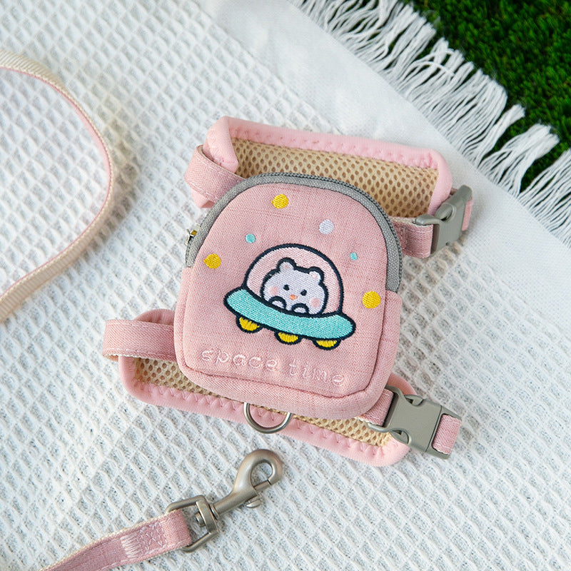 HKM-0378429 Cat Traction Rope in Green Avocado, Yellow Bear, and Pink Astronaut Styles, Available in Size S and M