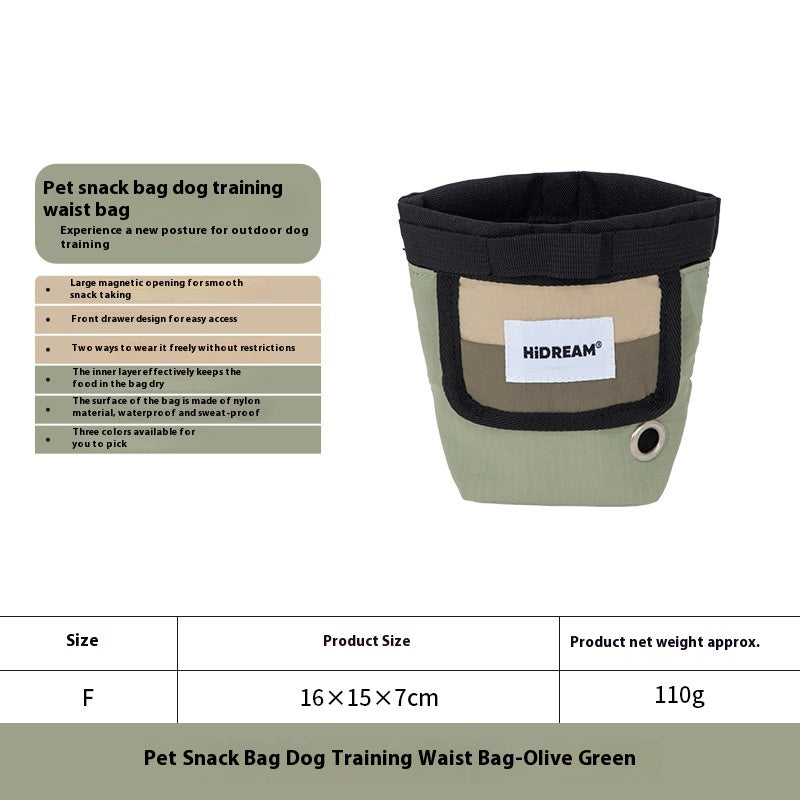 HKM-0379197 Portable Nylon Pet Snack Bag for Outdoor Training – Available in Cow's Milk Brown, Buckwheat Gray, and Olive Green