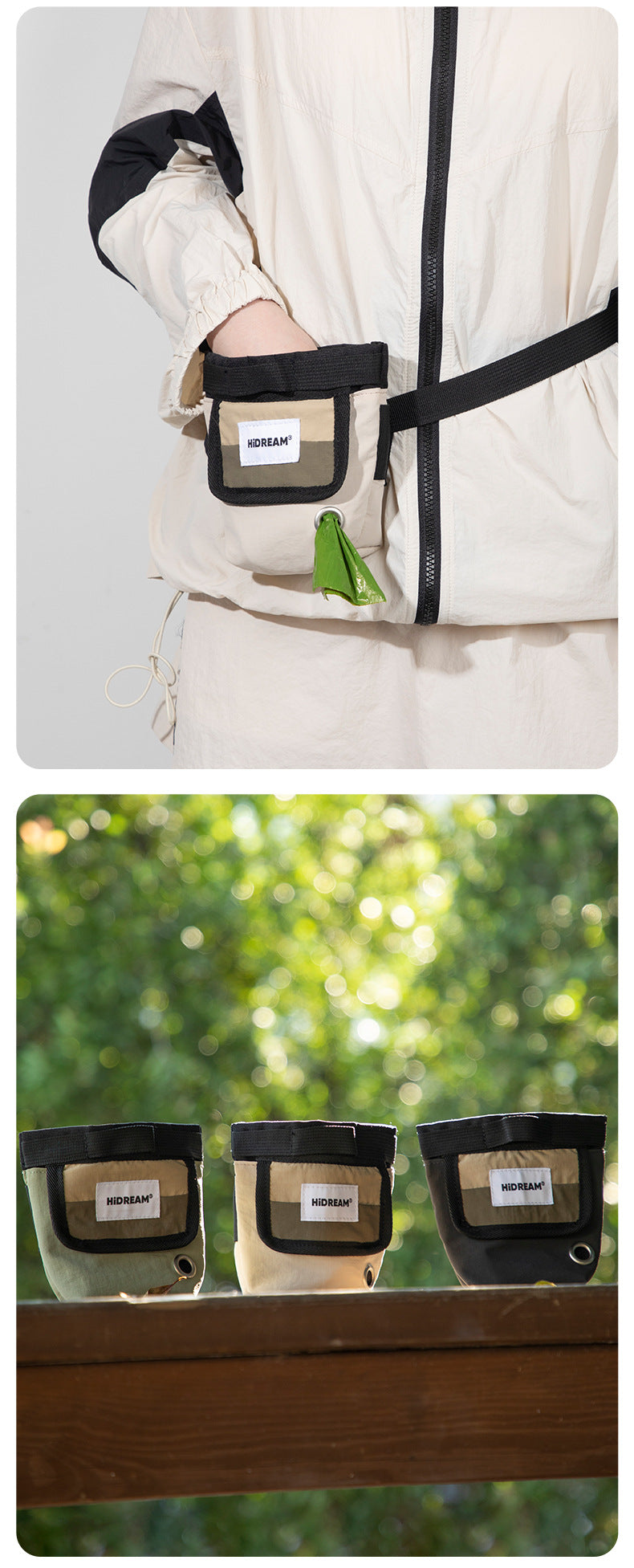 HKM-0379197 Portable Nylon Pet Snack Bag for Outdoor Training – Available in Cow's Milk Brown, Buckwheat Gray, and Olive Green