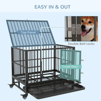 HKM-0380605 Heavy Duty 43" Dog Crate with Lockable Wheels and Dual Access Doors