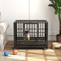 HKM-0380605 Heavy Duty 43" Dog Crate with Lockable Wheels and Dual Access Doors