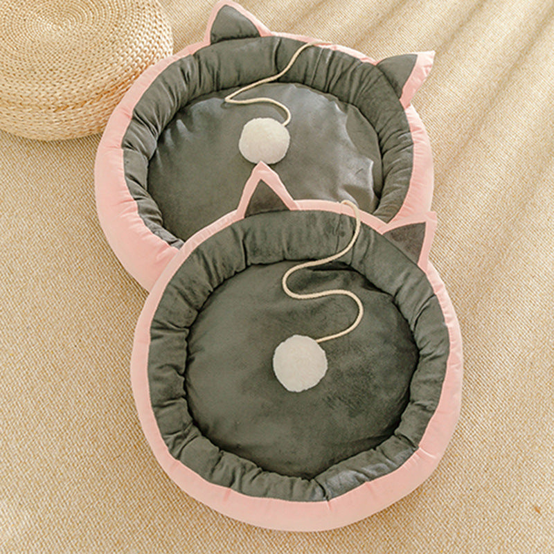 HKM-0380989 Suede Cat Litter Mat with Cat Ear Design - 36cm Diameter, M Size