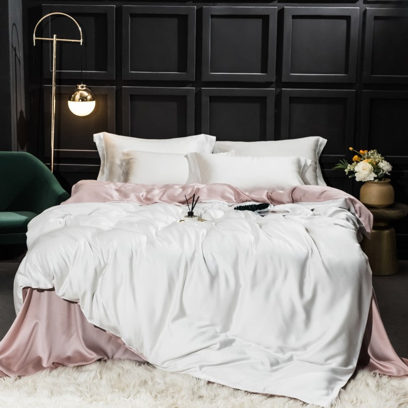 HKM-038163 Elegant Double-Sided Tencel Four-Piece Bedding Set with Pillowcases and Blanket