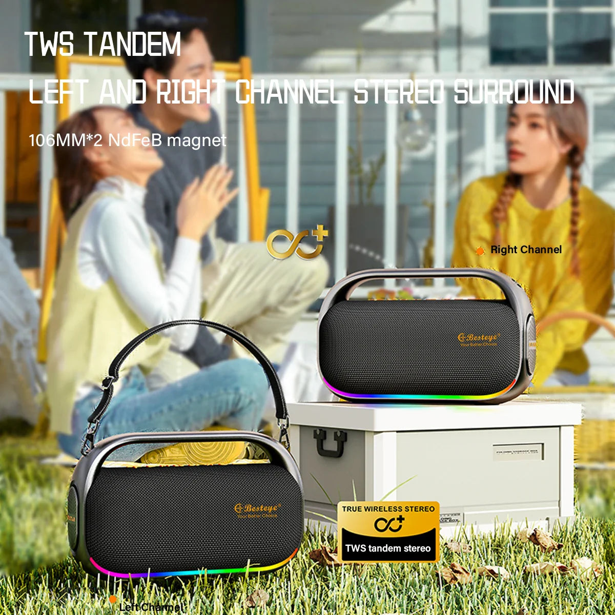 HKM-038163 Portable 80W Wireless Speaker with TWS Function and TF Card Support for Outdoor Use