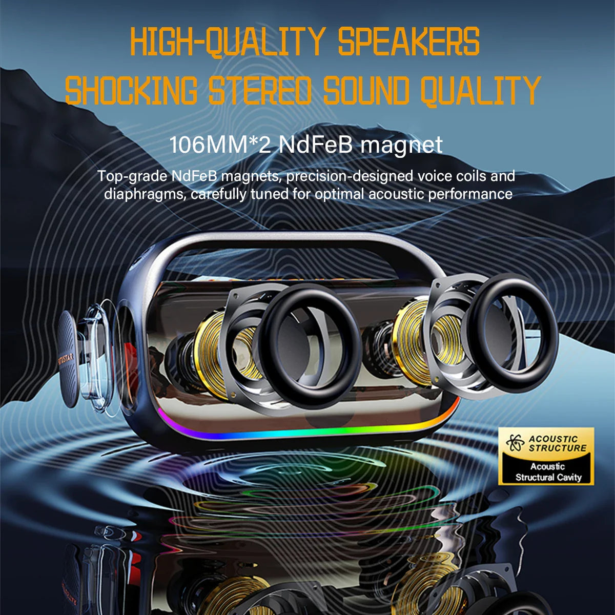 HKM-038163 Portable 80W Wireless Speaker with TWS Function and TF Card Support for Outdoor Use